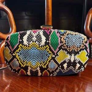 Colorful Snakeskin Hardbody Clutch with Gem Closure Never Used No Chain Cute